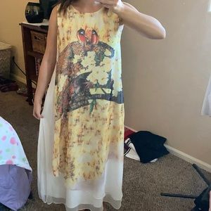 Sheer beach dress with lovebirds (M)